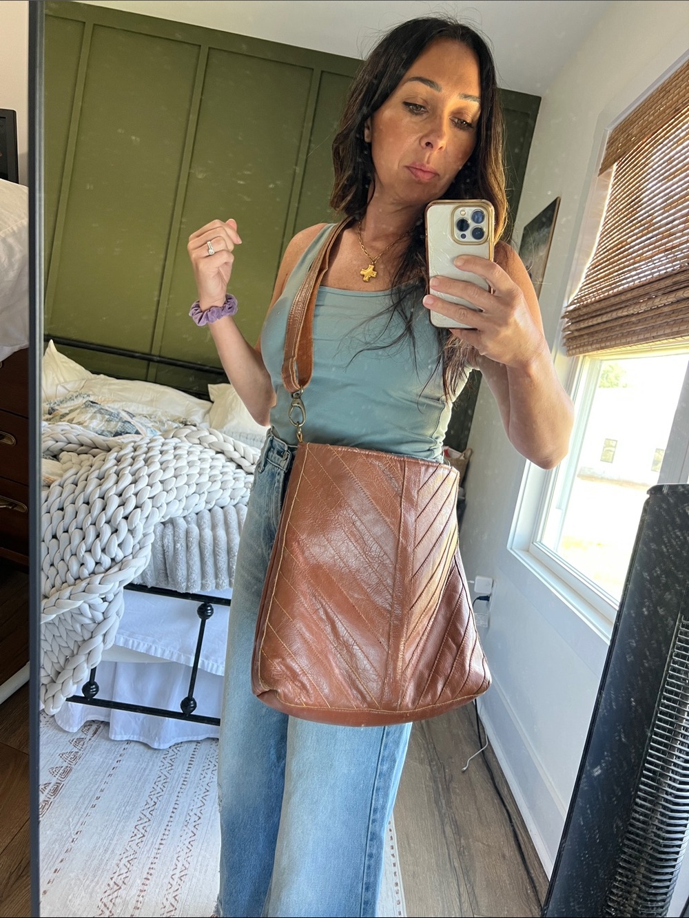 Panache Copper Brown Leather Crossbody Bag